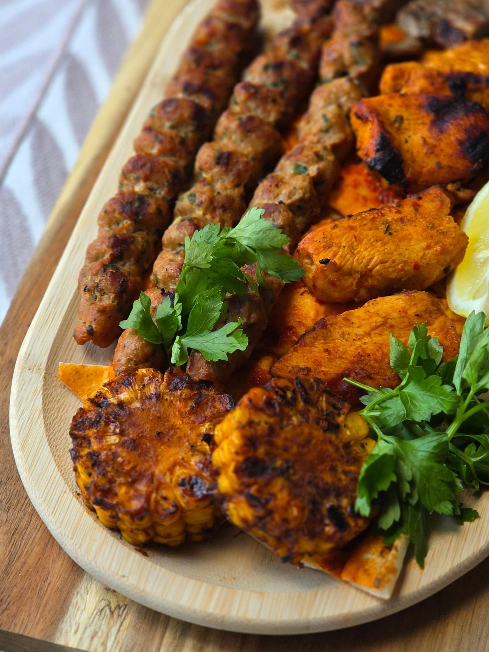 Grilled meats on a board