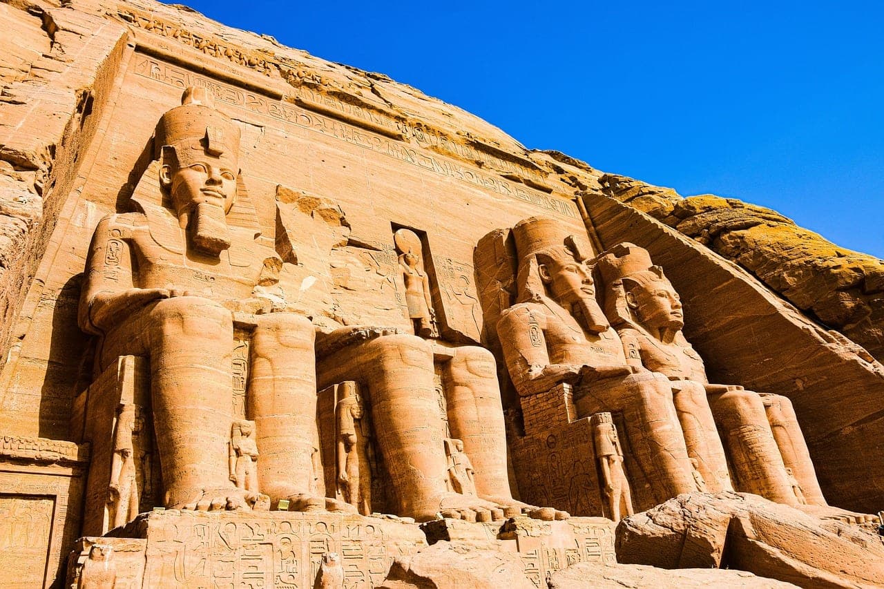 The colossi of Ramesses II, cut straight into the cliff.
