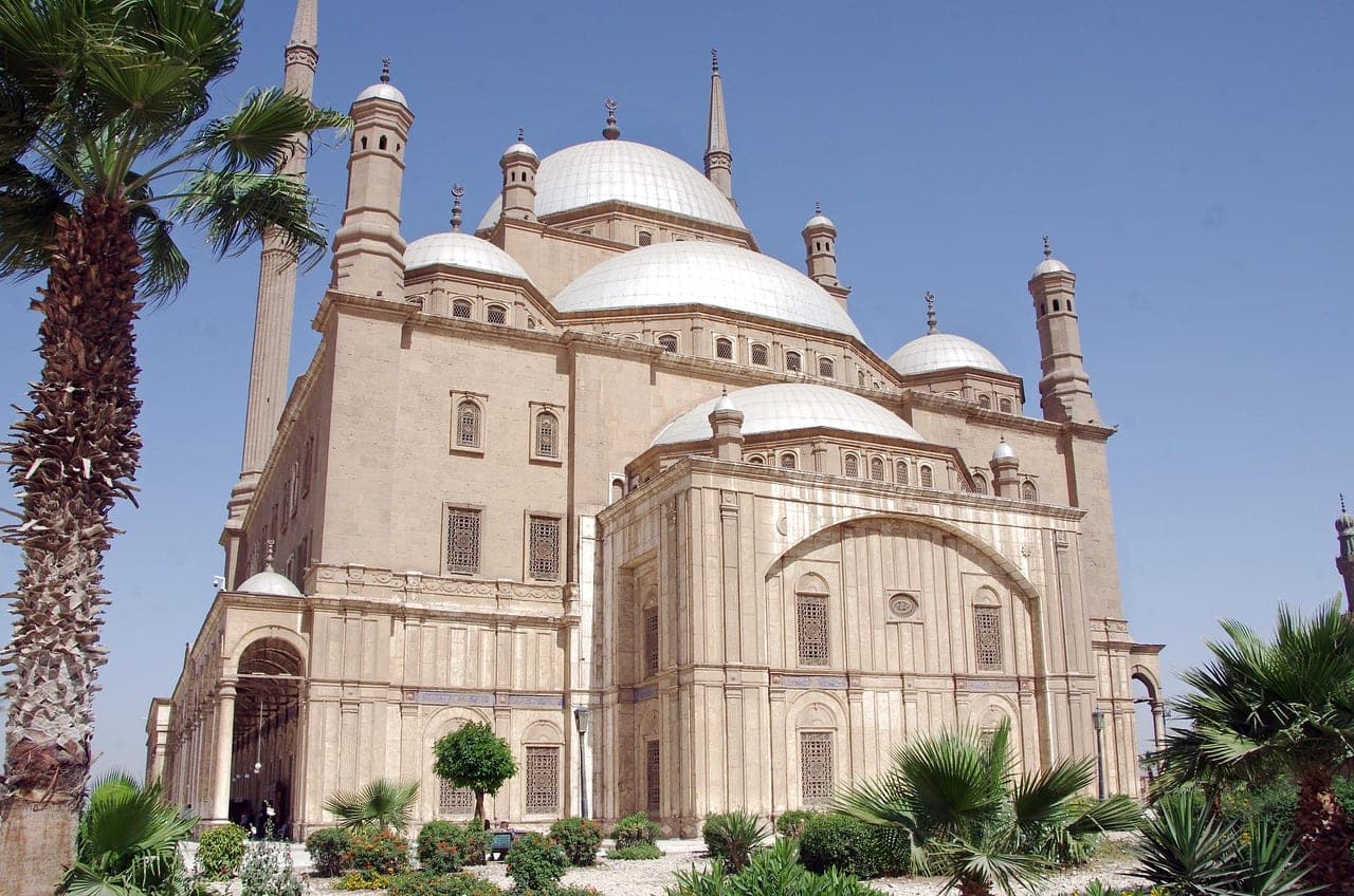 The Mohamed Ali mosque, its domes and two slender minarets.