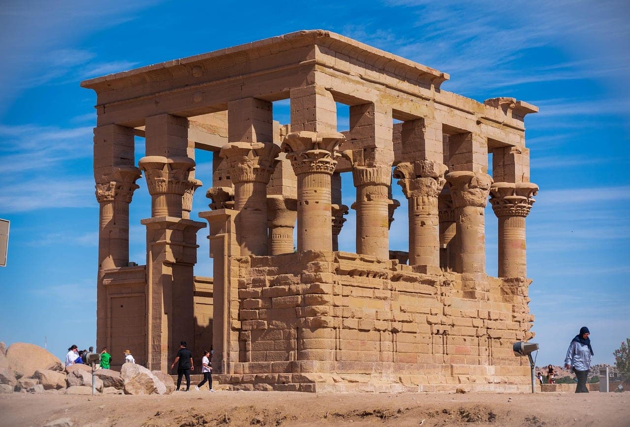 The Kiosk of Trajan, left unfinished, at the island's edge.